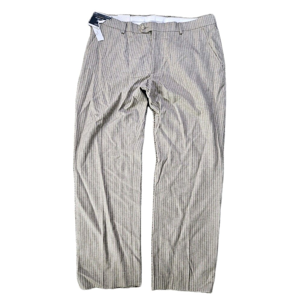 Stafford Slim Fit Seasonal Trouser Men's 38X30 Flat Front Tan White Striped NWT